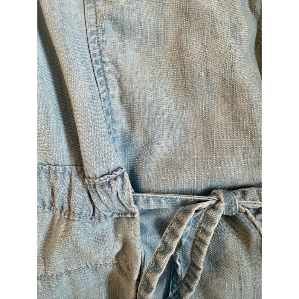 Lou & Grey Chambray Wrap Shirt Dress Womens Medium Blue Tie Waist Utility Pocket - Picture 7 of 8